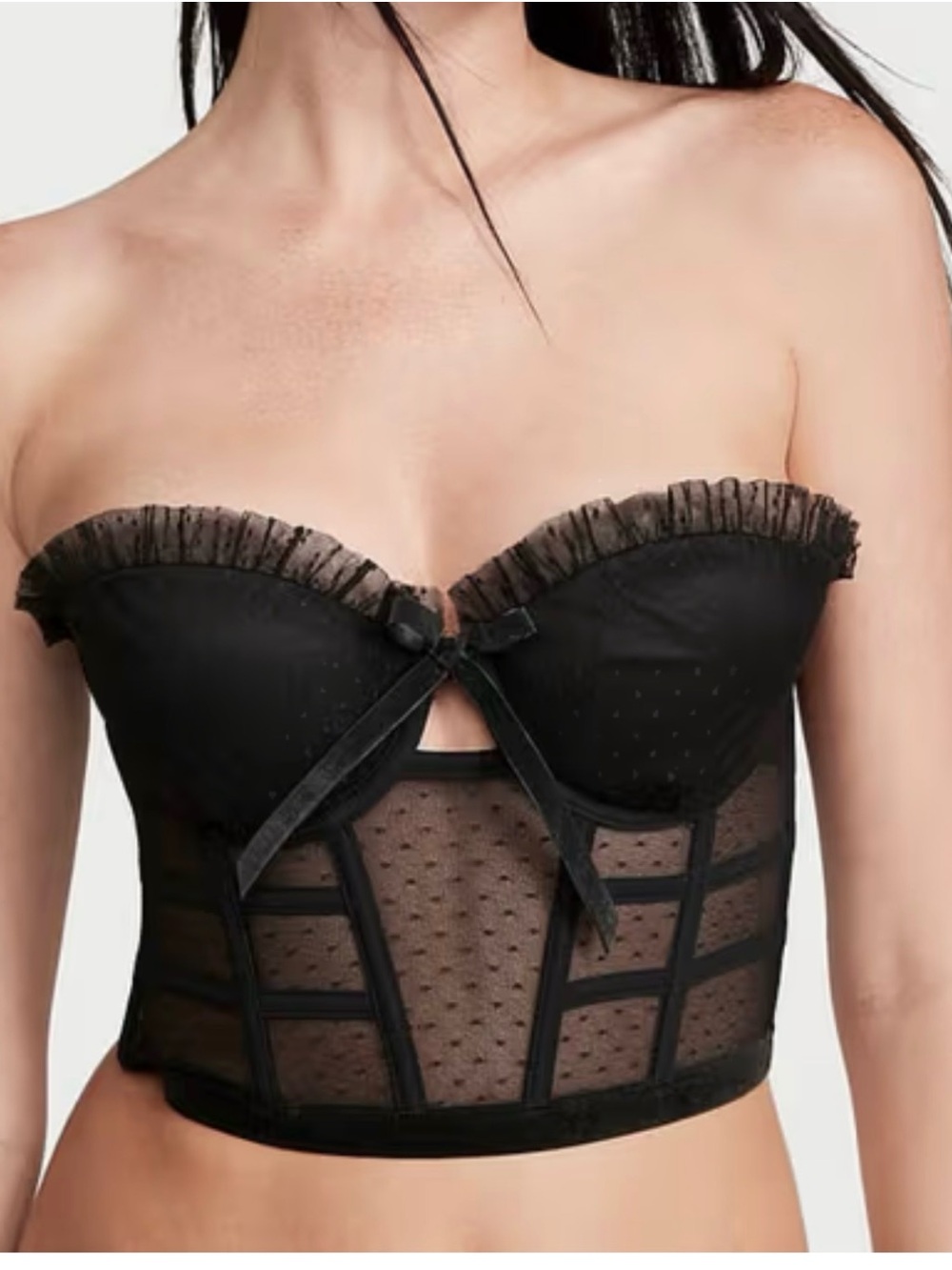 New Victoria's Secret Black Dream Angels Strapless Dotted Mesh Corset Top Bra